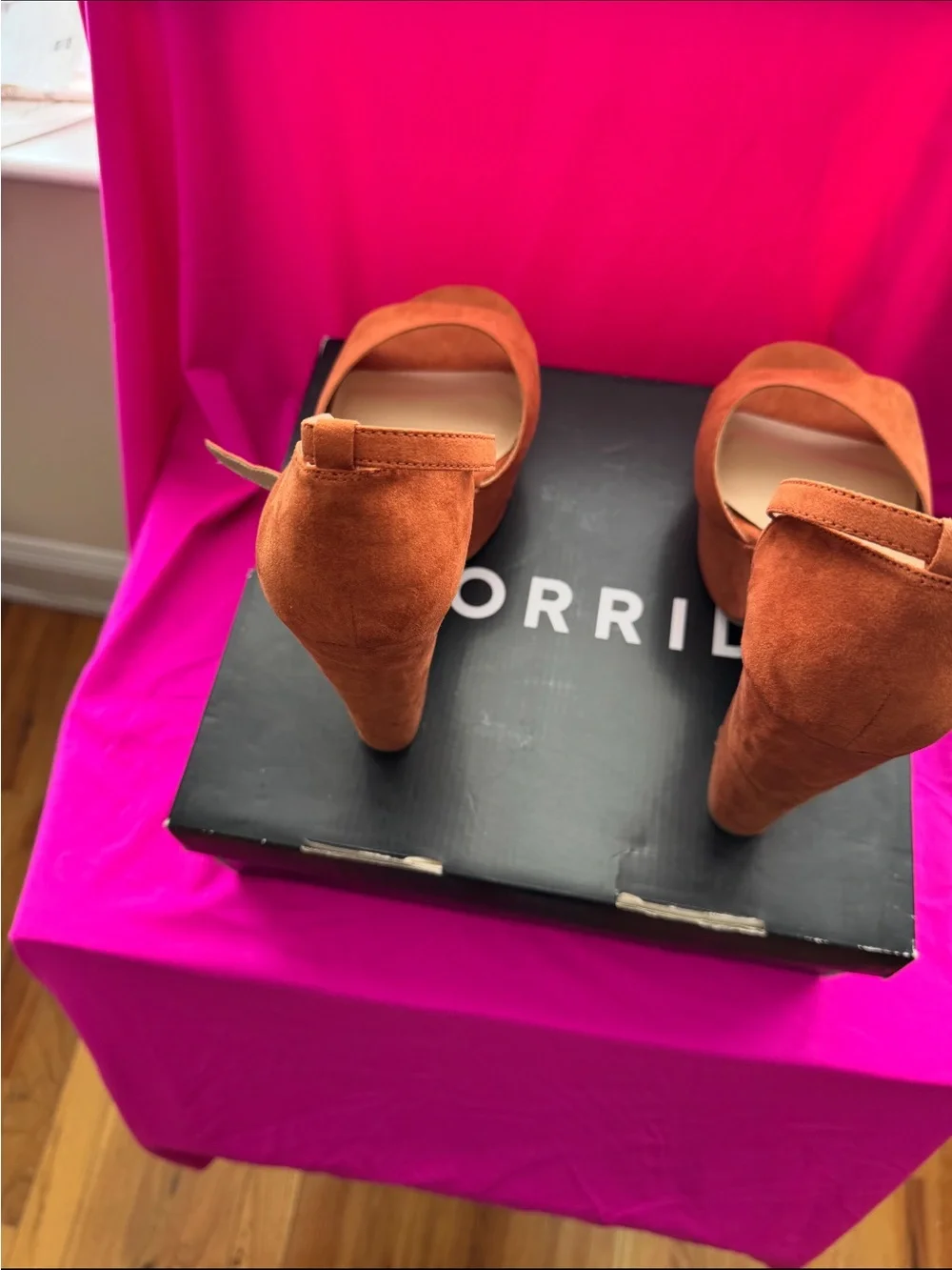 torrid Rust Orange Suede Platform Heels with Ankle Strap